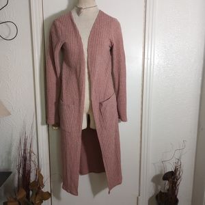 Pinc Dusty Peach Long Sleeve Ribbed Cardigan Size Large